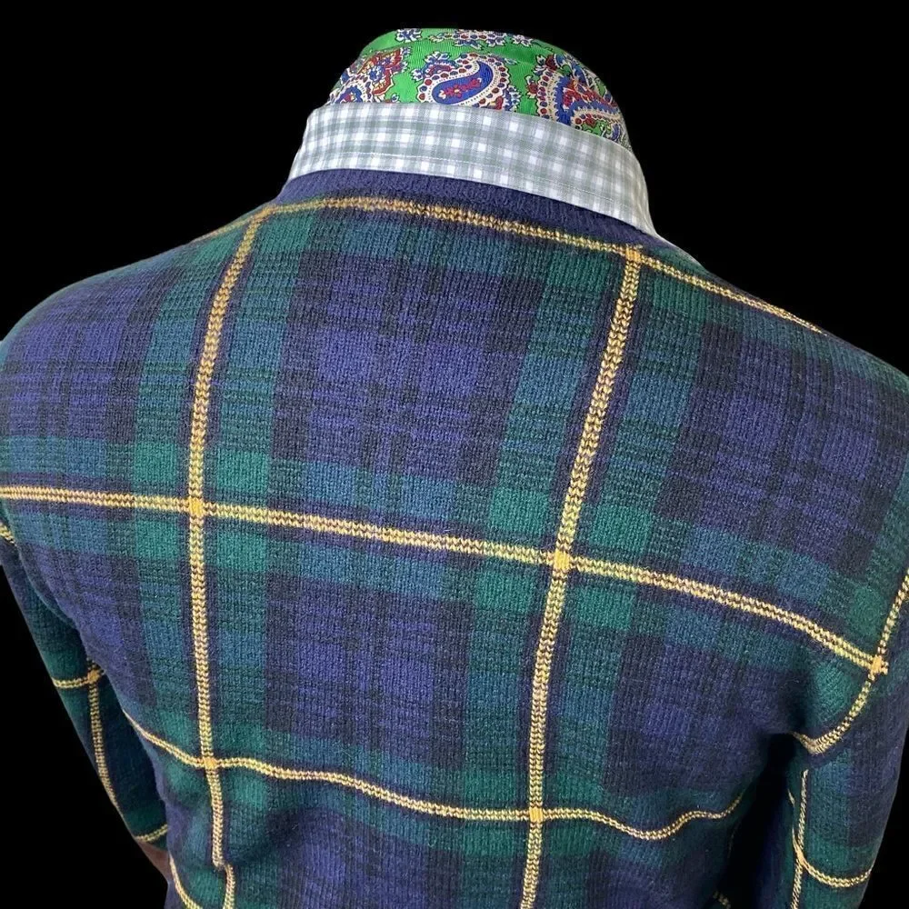 Polo Ralph Lauren ~ Tartan Plaid Merino Wool & Suede Crewneck Sweater